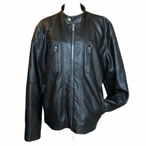 Calvin Klein Leather Moto Bomber Coat ~ Black